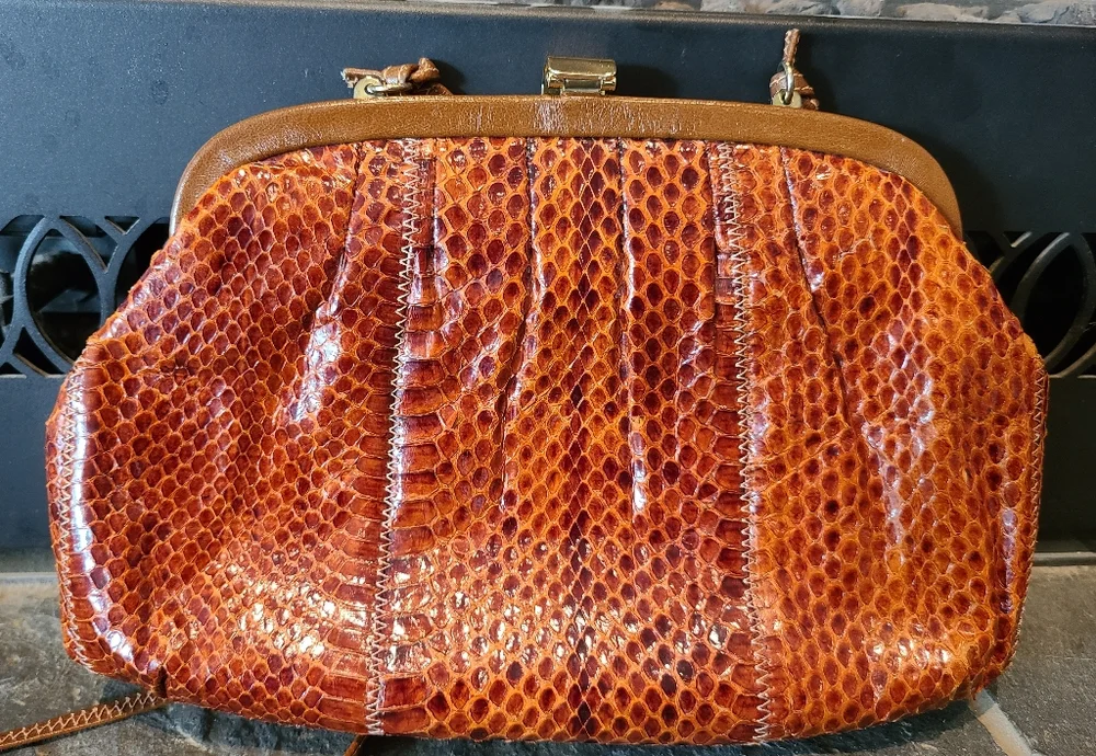 Palizzio of Italy Vintage Calfskin Clutch Style Purse with Shoulder Strap Brown